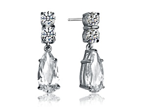 Clear Cubic Zirconia, Rhodium Plated over Sterling Silver Teardrop Earrings