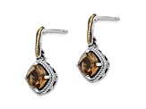 Sterling Silver with 14K Accent Antiqued Smoky Quartz Post Dangle Earrings