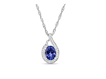 Picture of Oval Tanzanite and Cubic Zirconia Rhodium Over Sterling Silver Pendant with chain, 1.86ctw