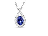 Oval Tanzanite and Cubic Zirconia Rhodium Over Sterling Silver Pendant with chain, 1.86ctw
