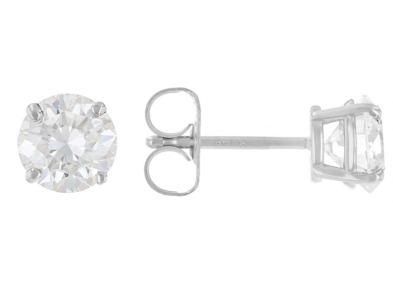 Certified Round White Lab-Grown Diamond F-G SI 14K White Gold Solitaire Stud Earrings 1.50ctw