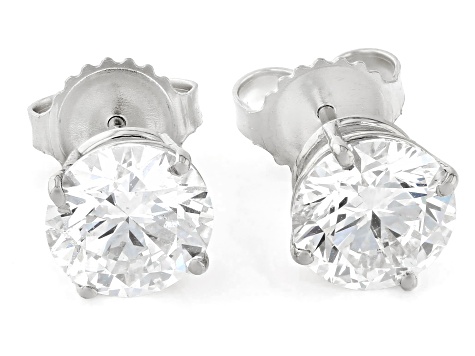 14k White Gold 3.00ctw Round White IGI Certified Lab-Grown Diamond Solitaire Earrings F/VS1