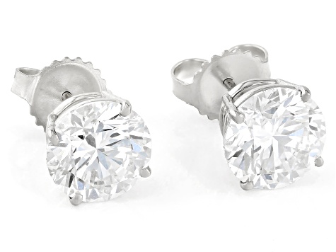 14k White Gold 4.00ctw Round White IGI Certified Lab-Grown Diamond Solitaire Earrings F/VS1