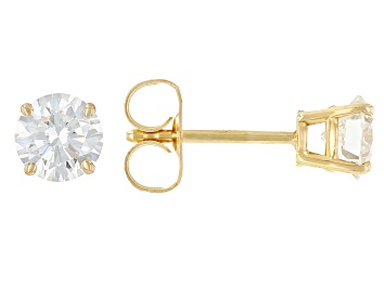 Picture of Certified Round White Lab-Grown Diamond F-G SI 14K Yellow Gold Solitaire Stud Earrings 0.75ctw