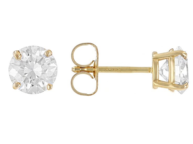 Certified Round White Lab-Grown Diamond F-G SI 14K Yellow Gold Solitaire Stud Earrings 1.50ctw
