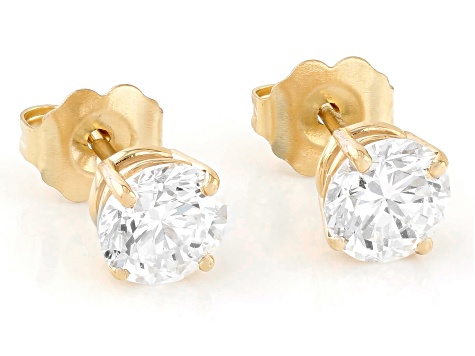 14k Yellow Gold Round White IGI Card Cert Lab-Grown Diamond Solitaire Earrings 1.50ctw F-G/VS2-SI1