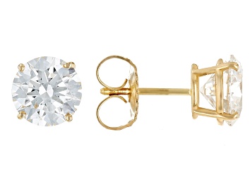 Picture of Certified Round White Lab-Grown Diamond F VS1 14K Yellow Gold Solitaire Stud Earrings 3.00ctw
