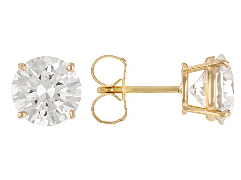 14k Yellow Gold 4.00ctw Round White IGI Certified Lab-Grown Diamond Solitaire Earrings F/VS1