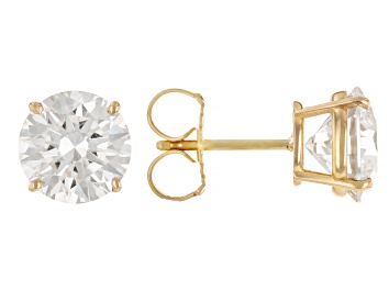 Picture of Certified Round White Lab-Grown Diamond F VS1 14K Yellow Gold Solitaire Stud Earrings 4.00ctw