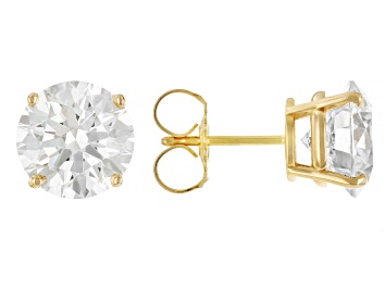 Picture of Certified Round White Lab-Grown Diamond F VS1 14K Yellow Gold Solitaire Stud Earrings 5.00ctw