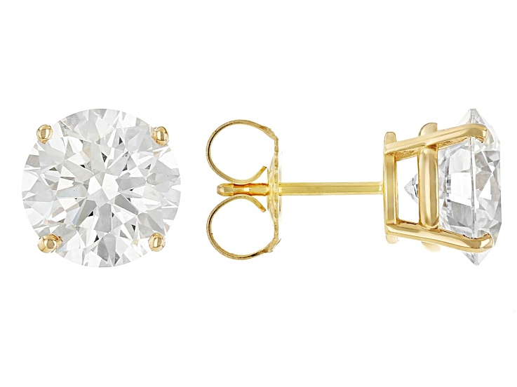 Certified Round White Lab-Grown Diamond F VS1 14K Yellow Gold Solitaire Stud Earrings 5.00ctw