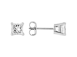Certified Princess Cut White Lab-Grown Diamond F-G/SI 14k White Gold 4-Prong Stud Earrings 1.00ctw