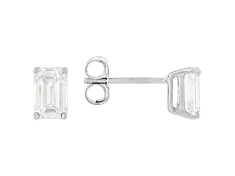 Certified Emerald Cut White Lab-Grown Diamond F-G SI 14k White Gold 4-Prong Stud Earrings 1.00ctw