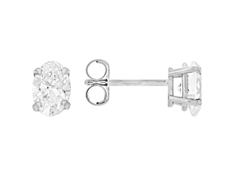 Certified Oval White Lab-Grown Diamond F-G SI 14k White Gold 4-Prong Stud Earrings 1.00ctw