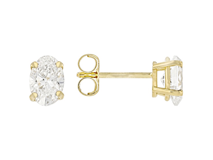 Certified Oval White Lab-Grown Diamond F-G SI 14K Yellow Gold Solitaire Stud Earrings 1.00ctw