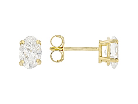 Certified Oval White Lab-Grown Diamond F-G SI 14K Yellow Gold Solitaire Stud Earrings 1.00ctw