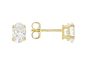 Certified Oval White Lab-Grown Diamond F-G SI 14K Yellow Gold Solitaire Stud Earrings 1.00ctw