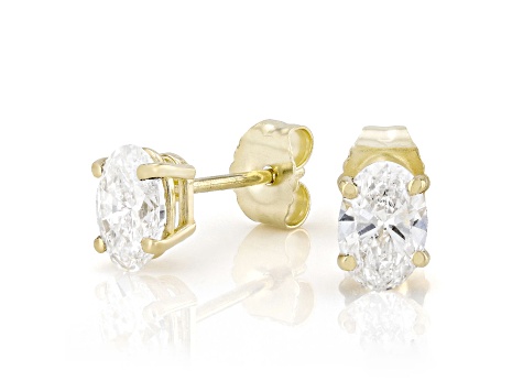 Certified Oval White Lab-Grown Diamond F-G SI 14K Yellow Gold Solitaire Stud Earrings 1.00ctw