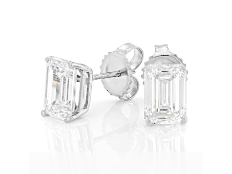 Certified Emerald Cut White Lab-Grown Diamond F VS1 14K White Gold Solitaire Stud Earrings 3.00ctw