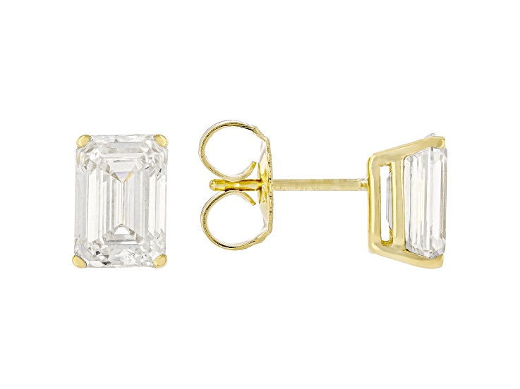 Certified Emerald Cut White Lab-Grown Diamond F VS1 14K Yellow Gold Solitaire Stud Earrings 3.00ctw