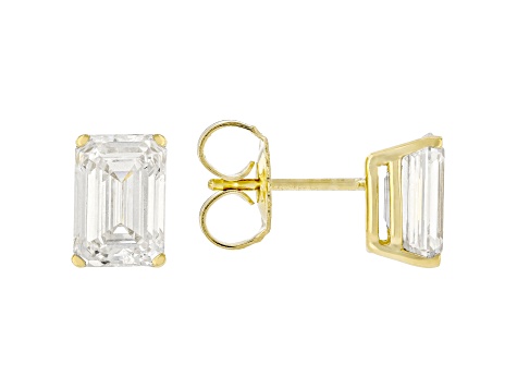 Certified Emerald Cut White Lab-Grown Diamond F VS1 14K Yellow Gold Solitaire Stud Earrings 3.00ctw