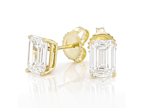 Certified Emerald Cut White Lab-Grown Diamond F VS1 14K Yellow Gold Solitaire Stud Earrings 3.00ctw