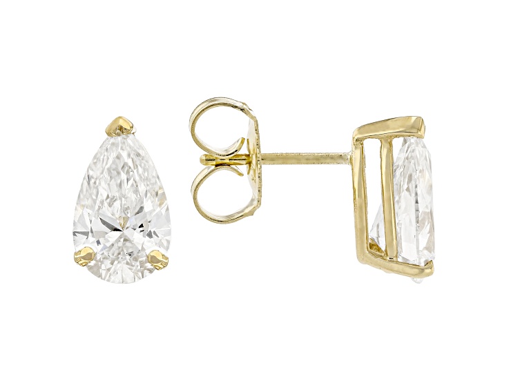 Certified Pear Shape Lab-Grown Diamond F VS1 14K Yellow Gold Solitaire Stud Earrings 3.00ctw
