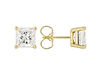 Picture of Certified Princess Cut White Lab-Grown Diamond F VS1 14K Yellow Gold Solitaire Stud Earrings 3.00ctw
