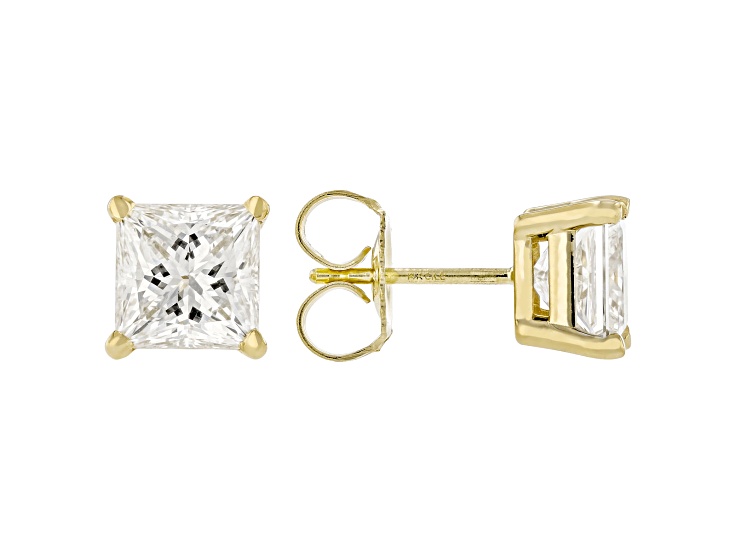Certified Princess Cut White Lab-Grown Diamond F VS1 14K Yellow Gold Solitaire Stud Earrings 3.00ctw