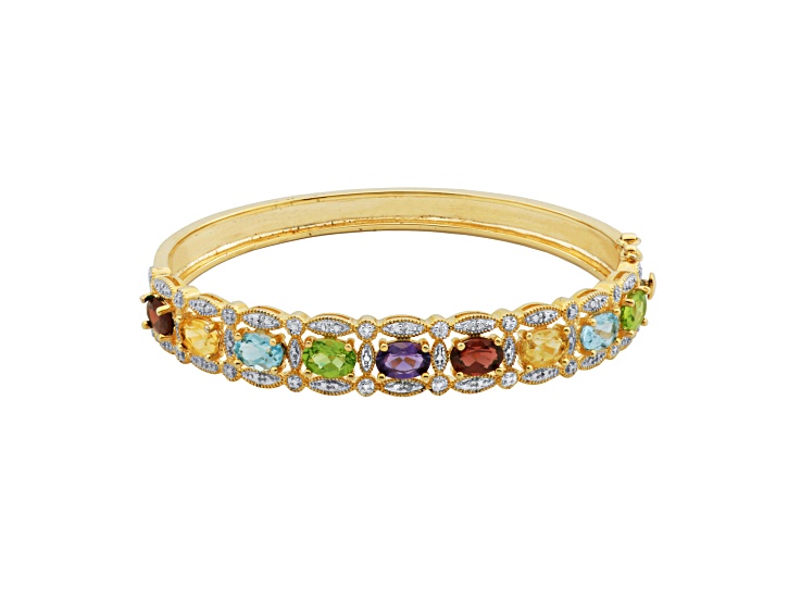 Multi-Color Multi-Gemstone 18k Yellow Gold Over Sterling Silver Bangle Bracelet