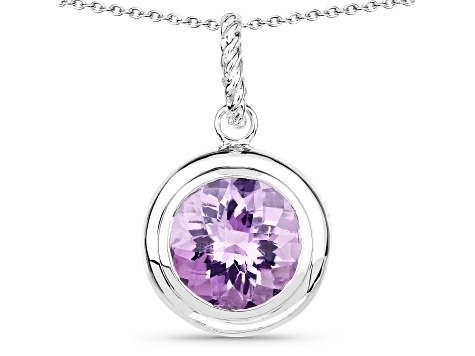Purple Amethyst Sterling Silver Round Solitaire Necklace