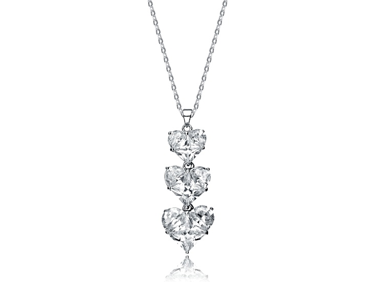 Triple Cubic Zirconia, Rhodium Plated over Sterling Silver Heart Shape Pendant