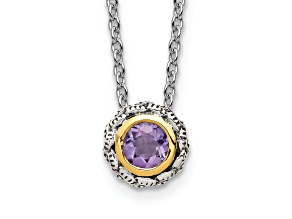Sterling Silver Antiqued with 14K Accent Amethyst Slide Necklace