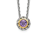 Sterling Silver Antiqued with 14K Accent Amethyst Slide Necklace