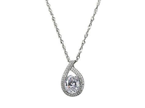 White Cubic Zirconia Rhodium Over Sterling Silver Pendant With Chain 4.38ctw
