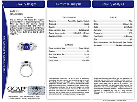 Oval Blue Sapphire and White Diamond Platinum Ring. 3.11 CTW