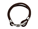 Brown Leather and Stainless Steel Polished Functional Compass 8.5-inch Bracelet