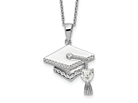 Sterling Silver Cubic Zirconia Graduation Cap Pendant with Chain ...