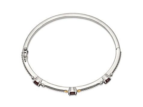 Sterling Silver with 14K Gold Over Sterling Silver Oxidized Garnet 3 Stone Bangle