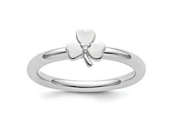 Picture of Rhodium Over Sterling Silver Stackable Expressions Diamond Clover Ring 0.005ctw