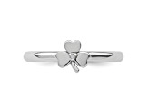 Rhodium Over Sterling Silver Stackable Expressions Diamond Clover Ring 0.005ctw