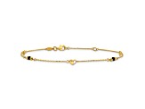 14K Gold Polished/Diamond-cut Heart Lab Created Onyx Beads 9-inch Plus 1-inch Extension Anklet
