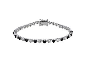 Black and White Diamond Rhodium Plated Sterling Silver Heart Tennis Bracelet 0.10ctw