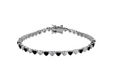 Black and White Diamond Rhodium Plated Sterling Silver Heart Tennis Bracelet 0.10ctw