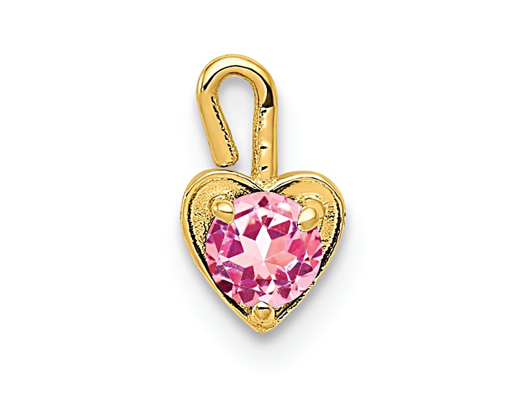 10k Yellow Gold Pink Simulant October Birthstone Heart Charm
