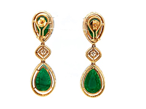 44.00 Ctw Emerald and 2.20 Ctw White Diamond Earring in 18K 2-Tone