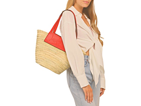 【Christian Louboutin】 Loubishore Large tote bag Christian Louboutin Loubishore Orange Woven Raffia Large