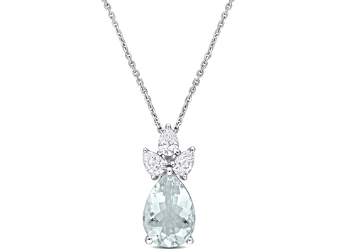 2.33ctw Aquamarine and 0.50ctw Diamond 14k White Gold Pendant With Chain