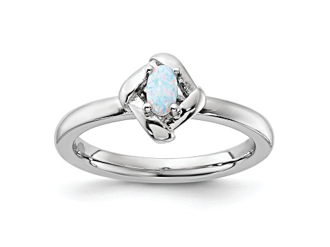 Sterling Silver Stackable Expressions Lab Created Opal Ring 0.09ctw