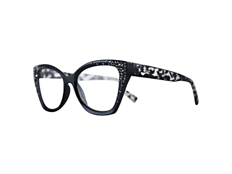 Black Crystal Square Frame Reading Glasses. Strength 1.50